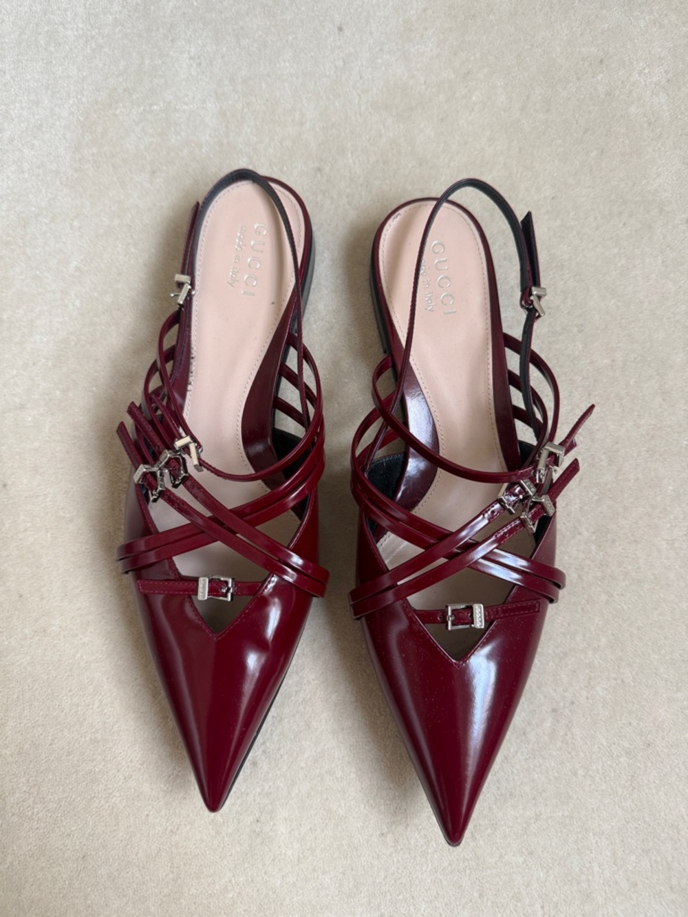 Gucci Burgundy Patent Leather Pointed Slingback Heels